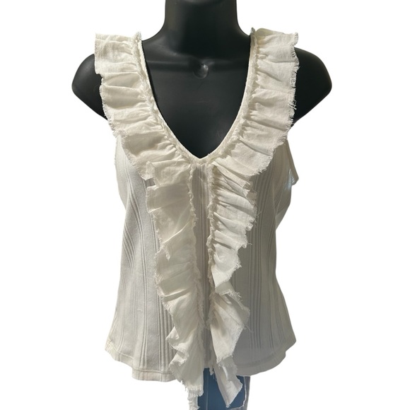 Anthropology Pilcro Top Women’s White V-Neck Ruffle Front Tank Top size Large - Picture 8 of 10